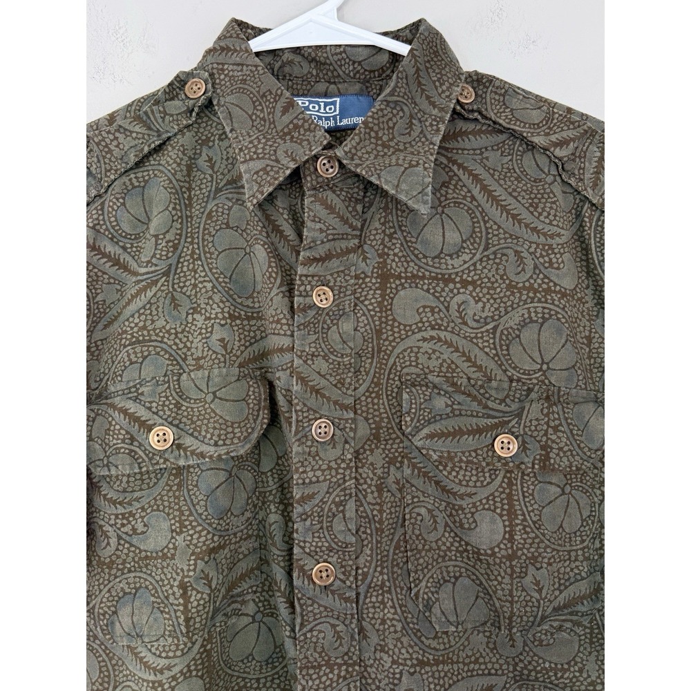 Vtg Polo Ralph Lauren Shirt Men's Medium Floral Paisley Shoulder Epaulettes